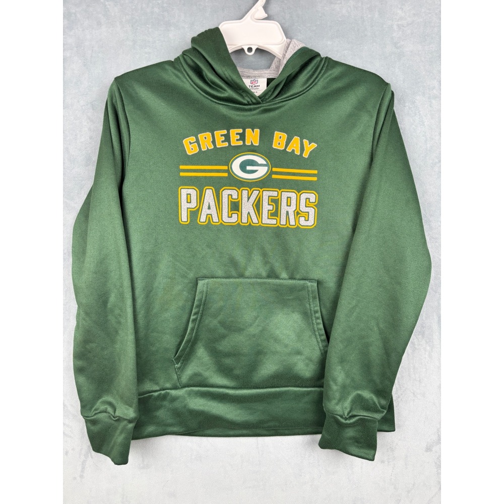 NFL Team Apparel Green Bay Packers Girls XL 14/16 Green Glitter Logo Hoodie